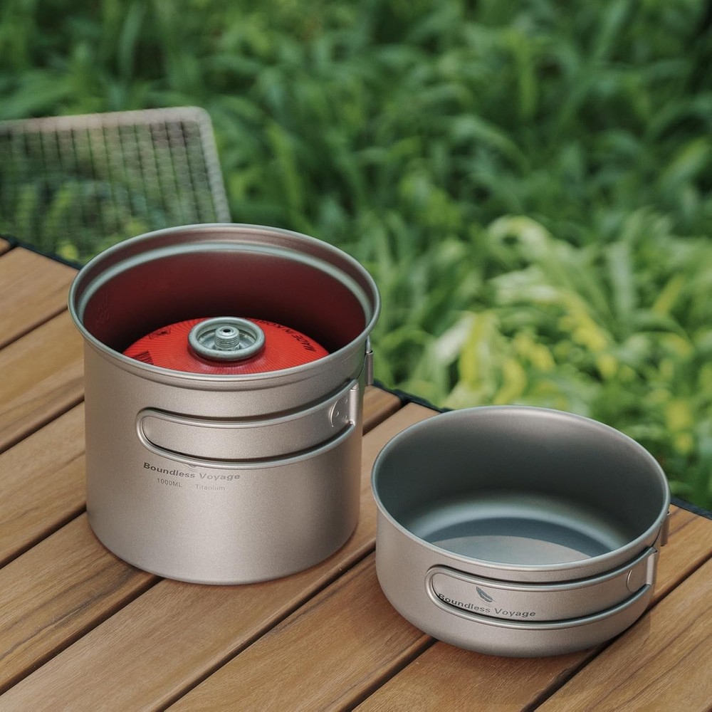 Ultralight Titanium Backpacking Cookset 2-Piece Pots with Folding Handles