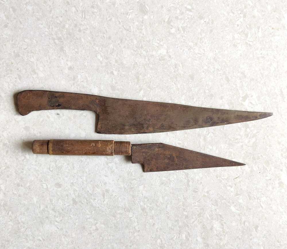 Vintage Primitive Handmade Unique Shape Iron Dagger Khanjar Blade 2Pc DG103