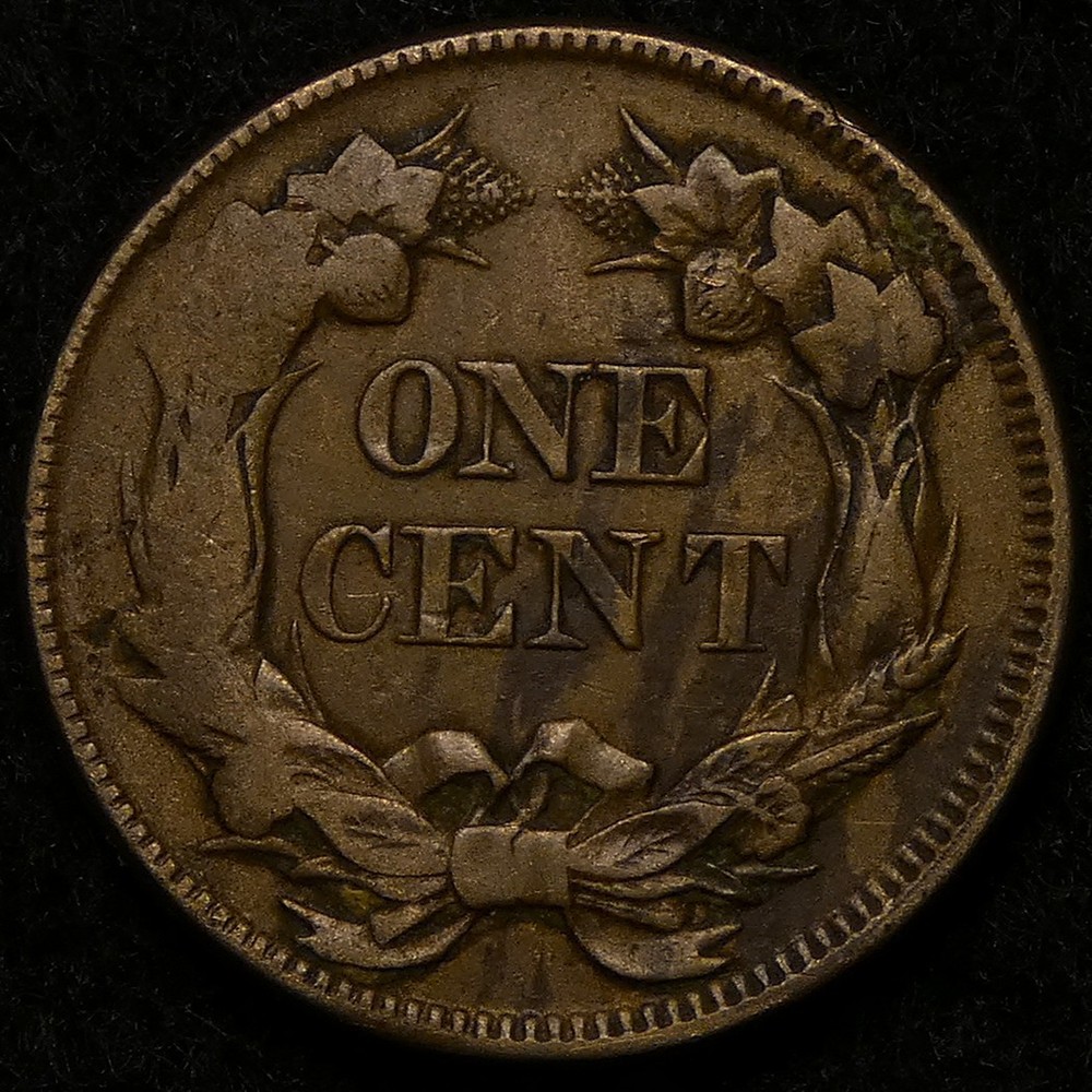 Sharp 1857 Flying Eagle Cent struck through grease. Nearly headless.