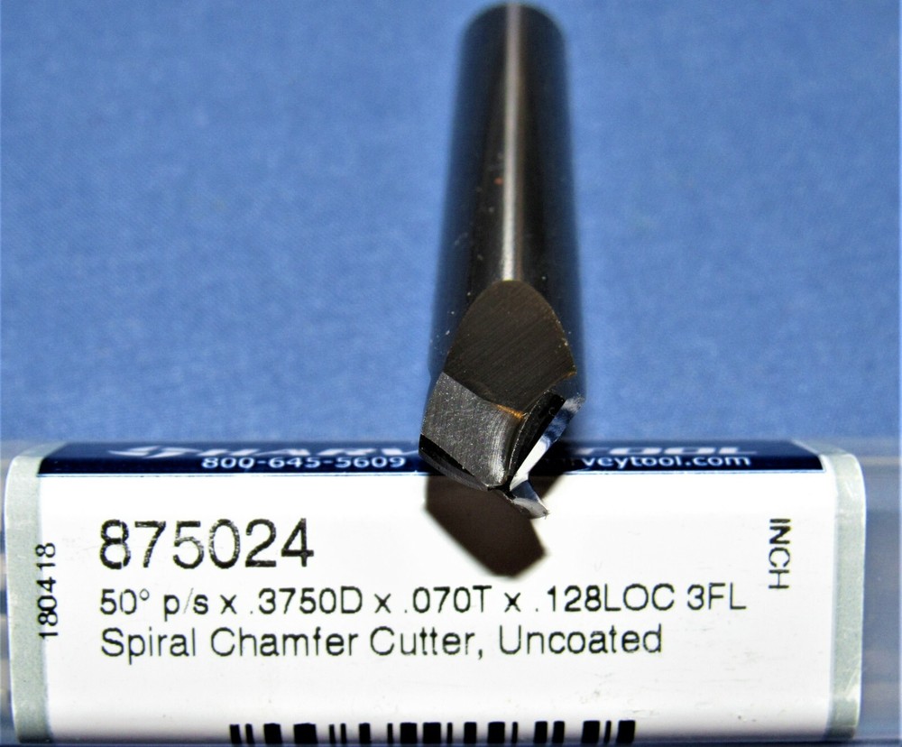 Harvey Tool Solid Carbide 3/8" x 50° Helical Flute Chamfer Mill 4Pcs Available