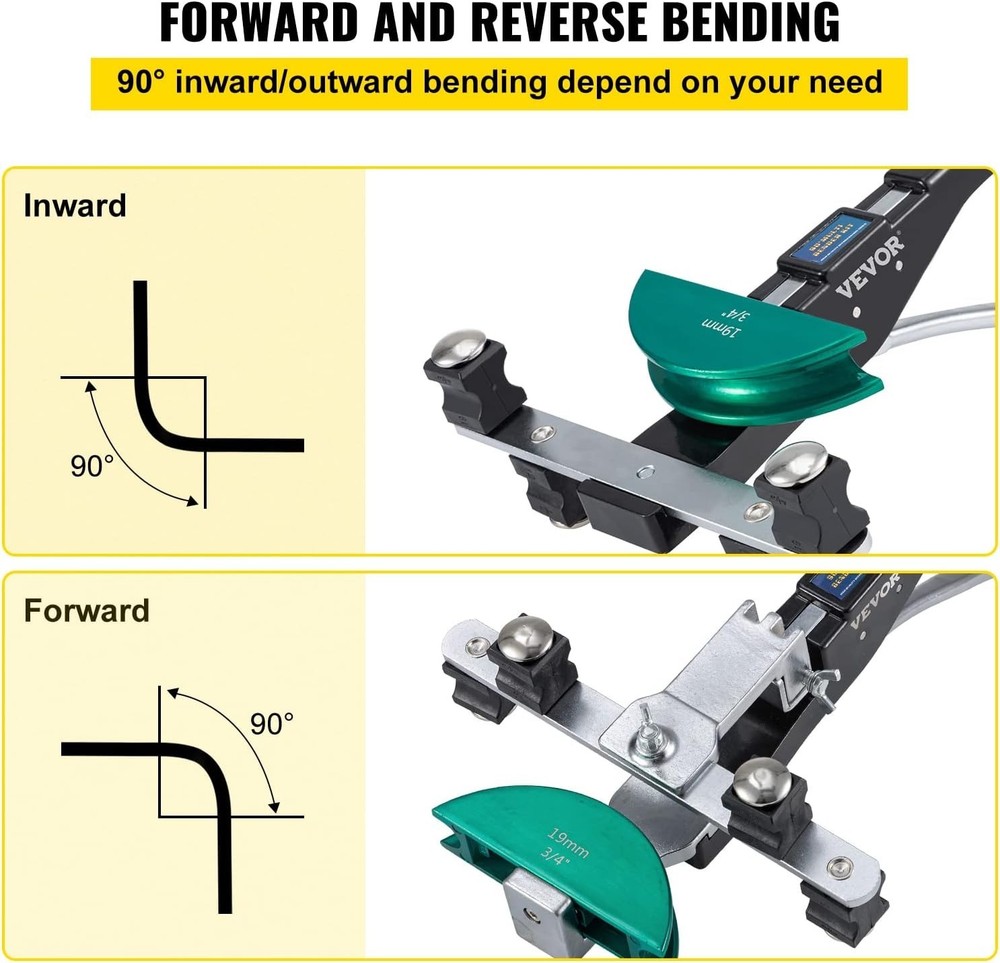 Ratcheting Copper Pipe Bender with 7 Dies - 90° Easy Forward & Reverse Bending