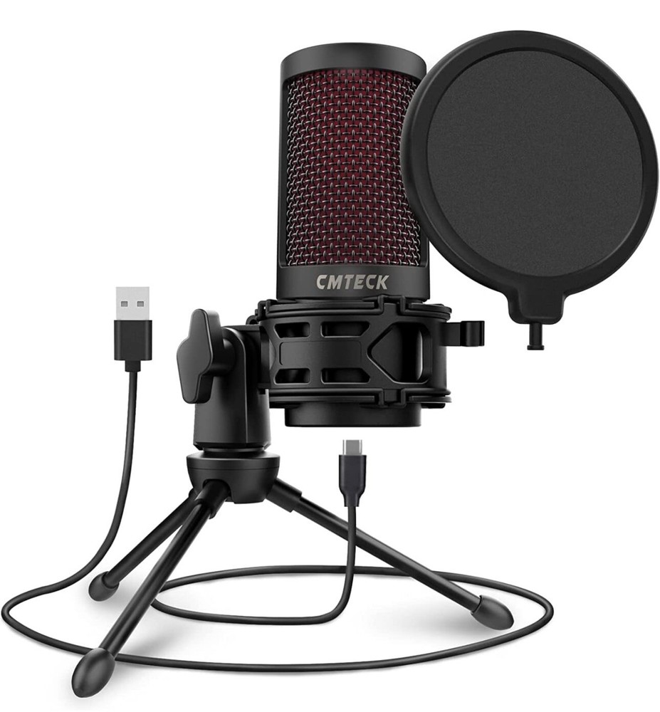 USB Microphone,Podcast Microphone with Pop Filter&Mute Button,Compatible Laptop