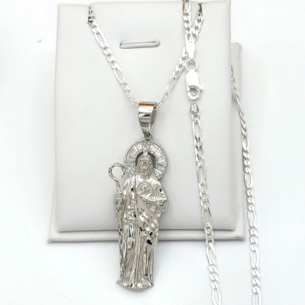 925 Solid Sterling Silver Saint Jude Pendant (Optional Chain) San Judas