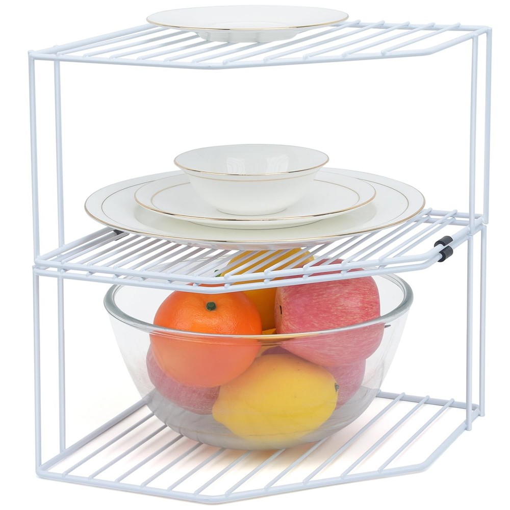 2Pcs 2-Tier Corner Stackable Organizer Shelf for Kitchen - Cabinet Storage Sh...