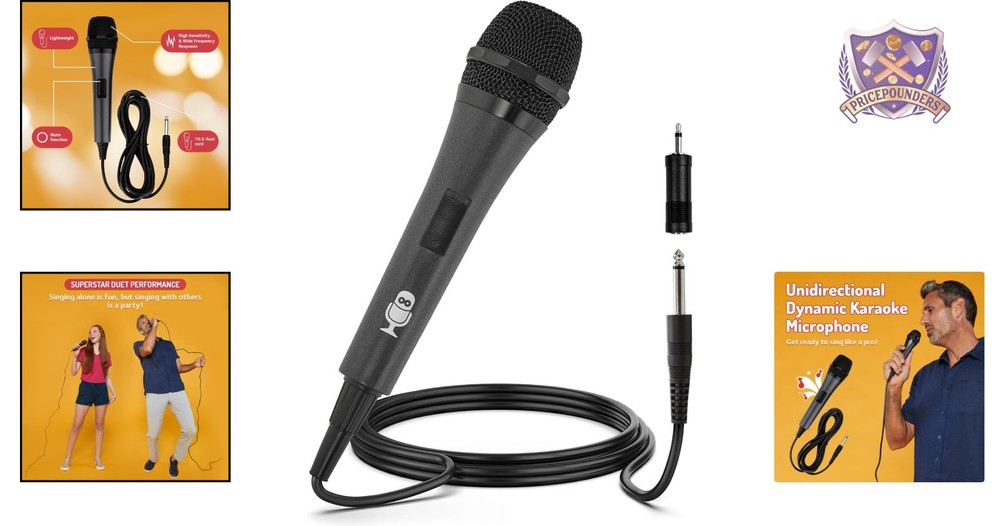 Wired Dynamic Microphone for Karaoke Unidirectional High Sensitivity Black