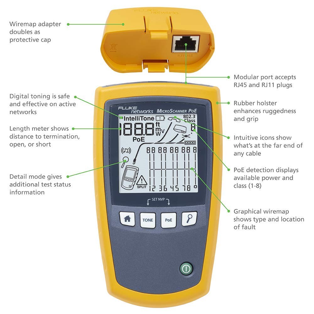 Fluke Networks MS-POE-KIT Remote Cable Testing Device Kit for PoE and Network