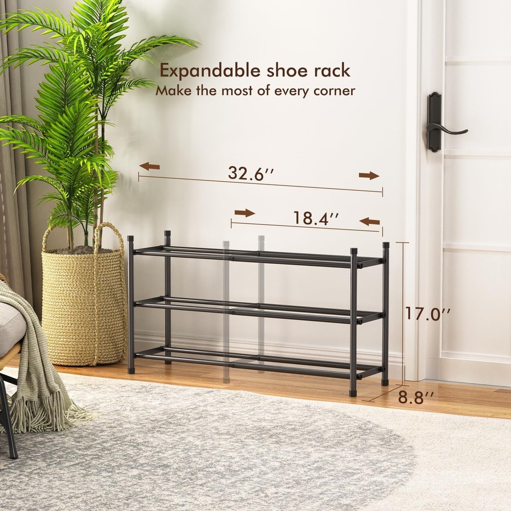 Expandable Shoe Rack, 3 Tier Shoe Rack for Closet, Stackable Adjustable Stand...