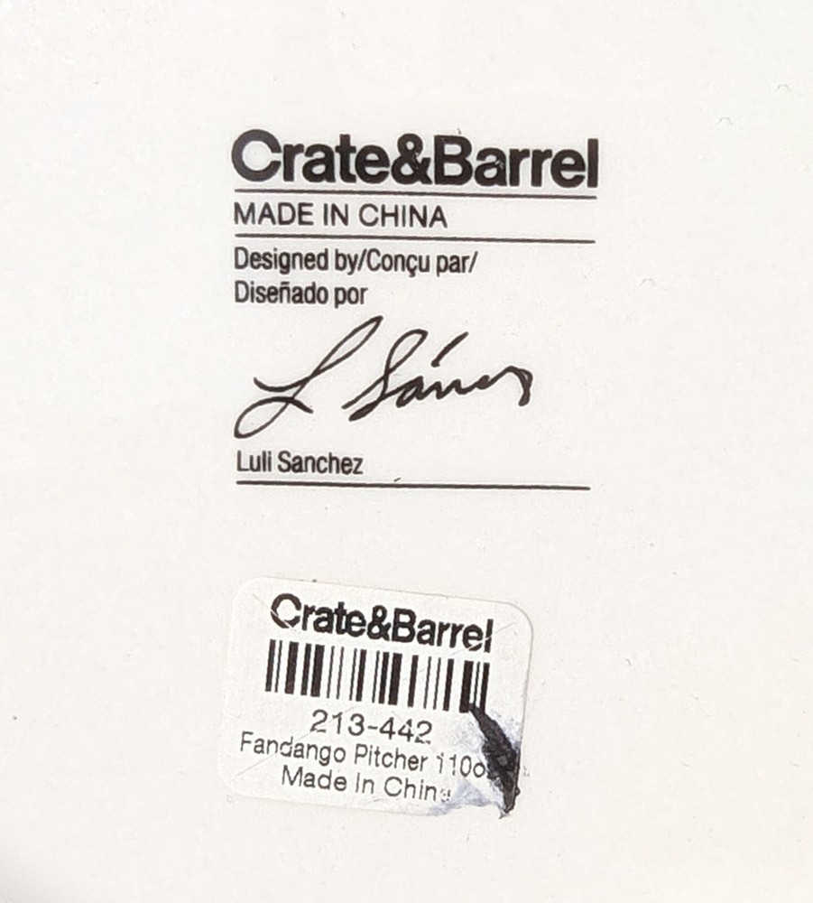 Fandango Ceramic Pitcher Multicolor Crate & Barrel Colorful and White Handle