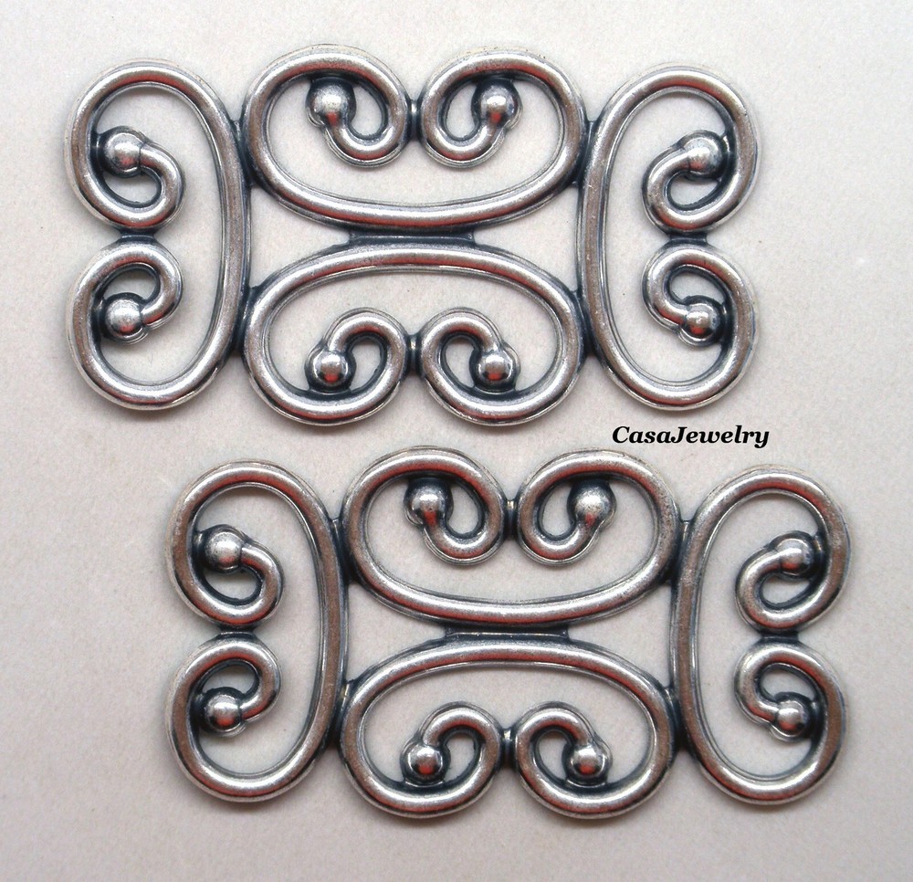#6191 ANTIQUED STERLING SILVER PLATED OPEN FILLIGRE RECTANGLE COMPONENT - 2 Pc