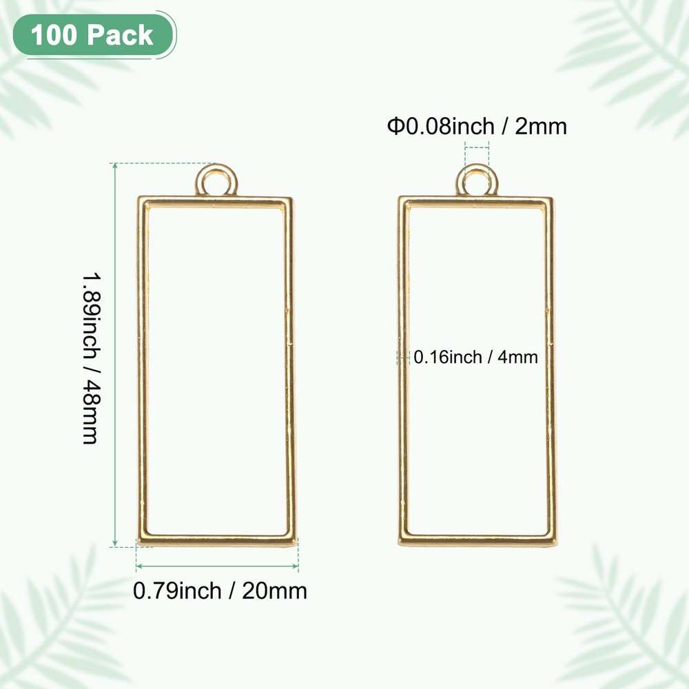 100-Pack Open Bezels, Rectangle Bezel Pendants for Resin[Bright Gold]