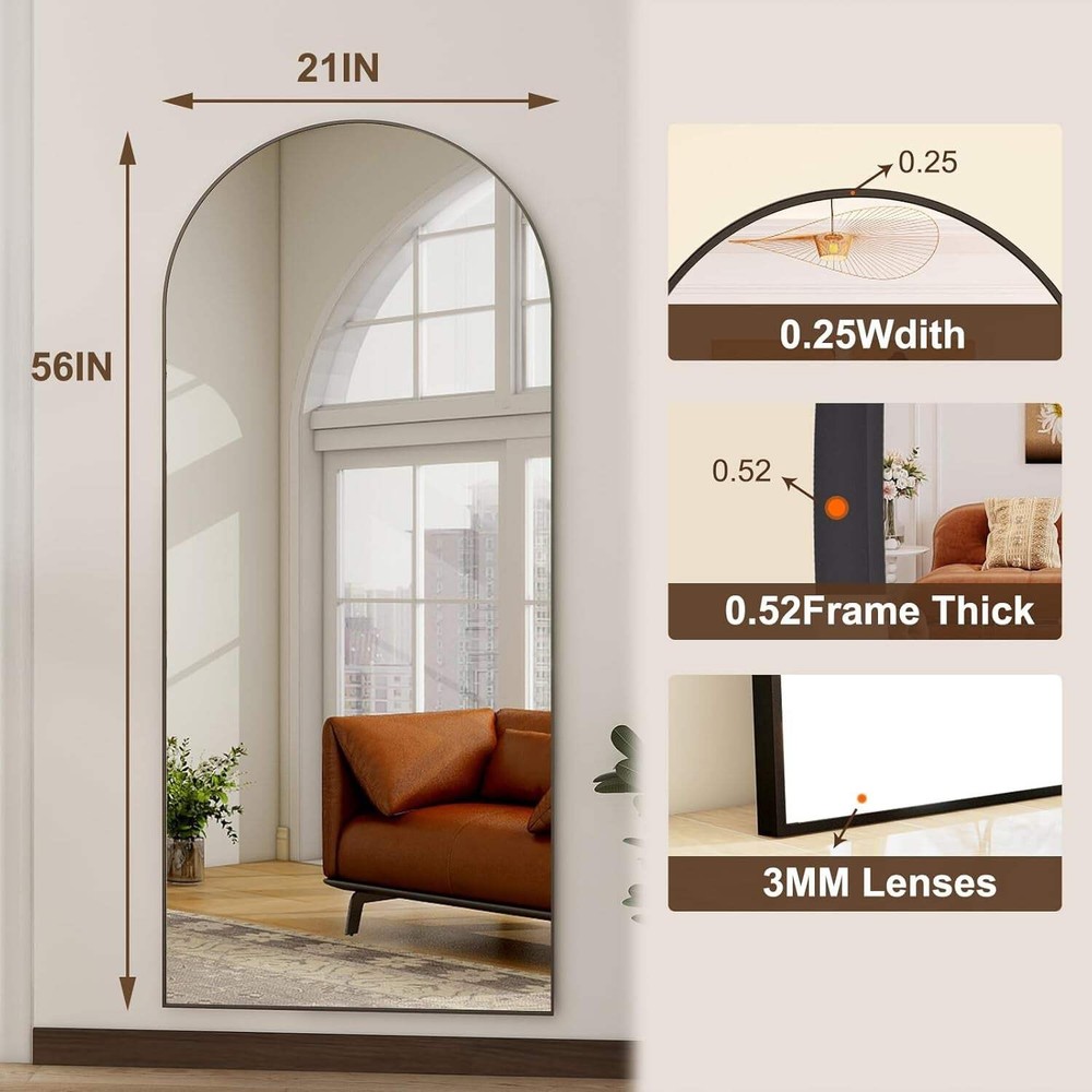 56 Inch Arch Full Length Mirror Black Frame Floor Standing