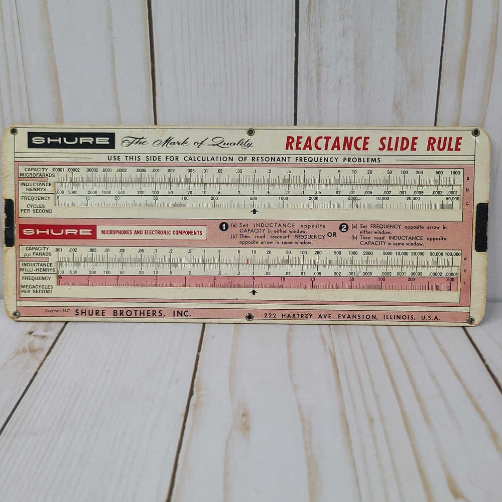 Shure Reactance Slide Rule Calculator Capacitive & Inductive Vintage 1957