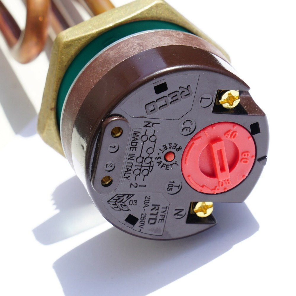 SOLAR TANK HEATING ELEMENT 3000W 1 1/4" BSP WITH ROD THERMOSTAT RTS RECO