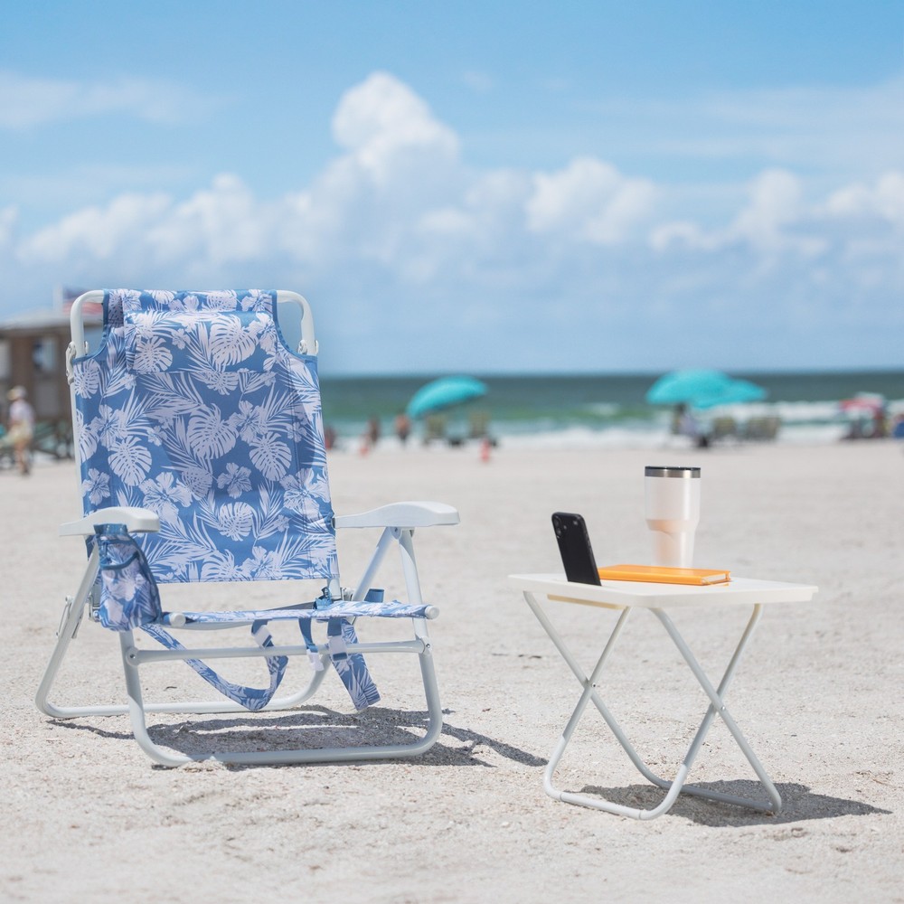 Mainstays White Folding Beach Table with Hard Top Surface