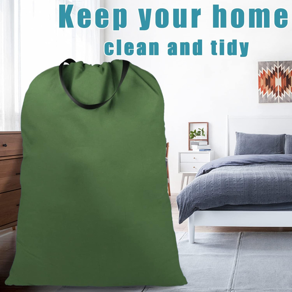 Extra Large Canvas Laundry Bags with Handles & Drawstring Closure, Heavy Duty Te