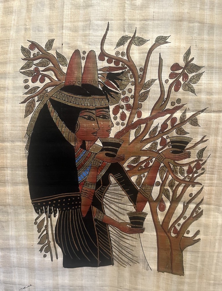 Handmade Egyptian Papyrus Ancient Twins Grape Wine Artwork