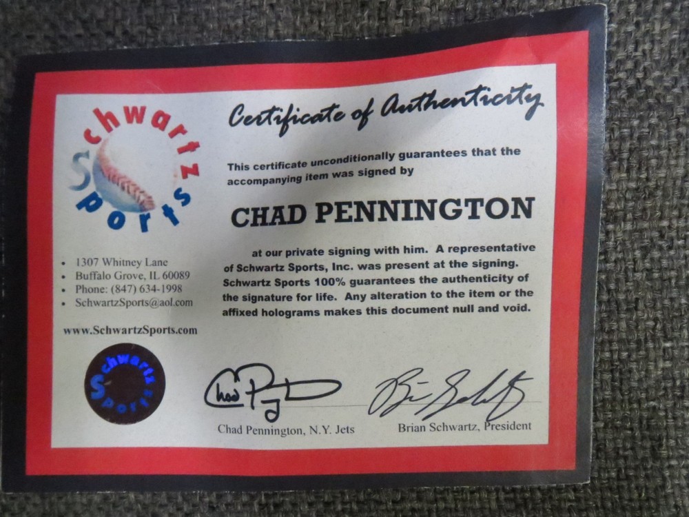 Chad Pennington Framed Autographed Jersey with COA