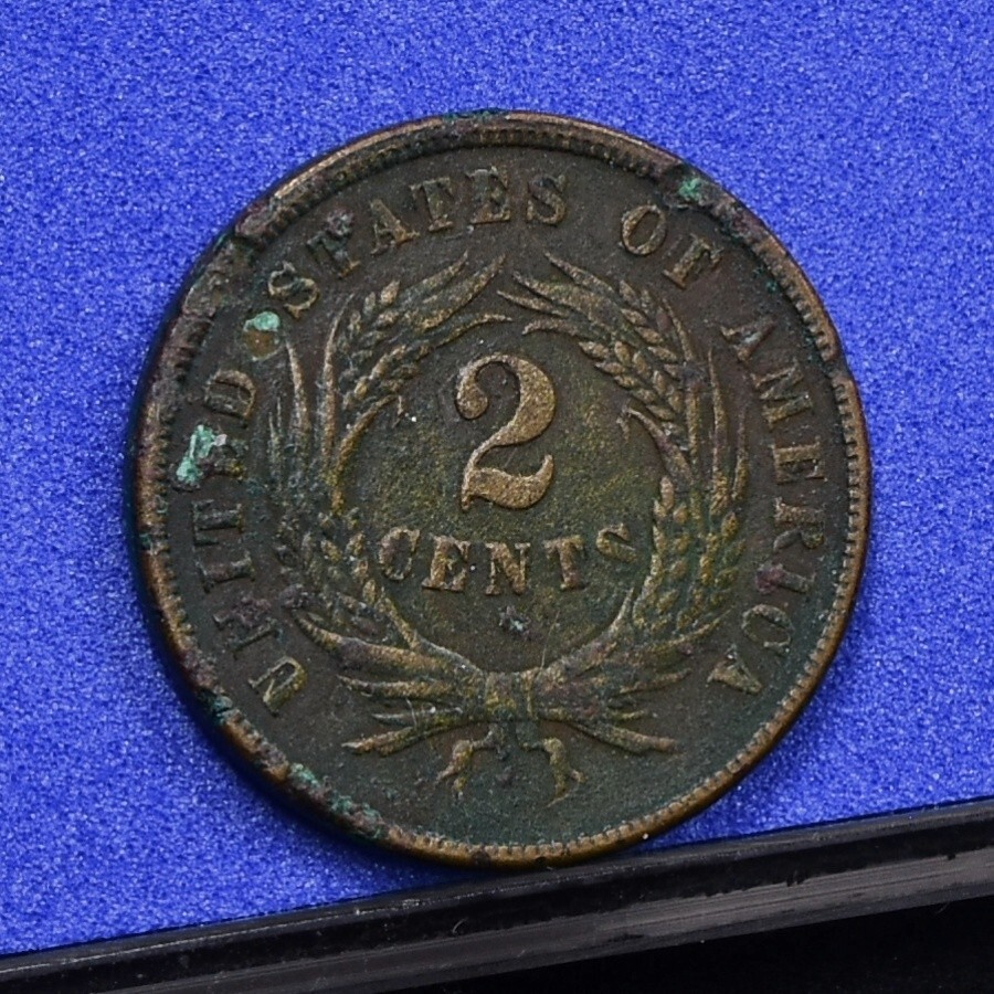 1865 Two Cent Piece - Fine Dtls, Verdigris (#58200-L)