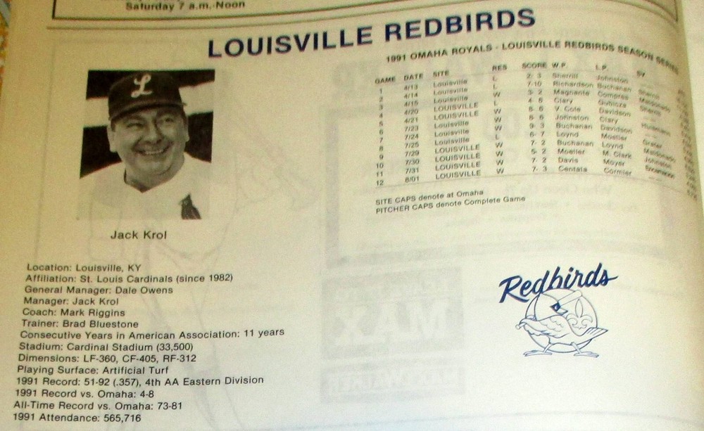 1992 Omaha Royals Souvenir Baseball Program vs. Denver Zephyrs August 24, 1992