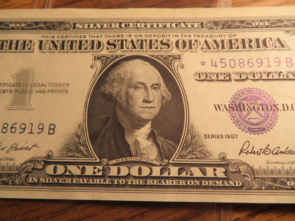 Two (2) 1957 Silver Certificate Dollar Star Notes Consecutive #'s Crisp
