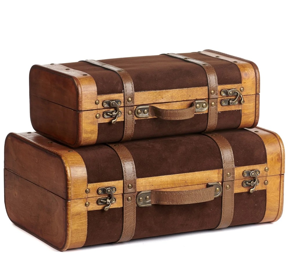Steamer Trunk Boxes, Brown Vintage Style Luggage Decorative Stackable Christmas