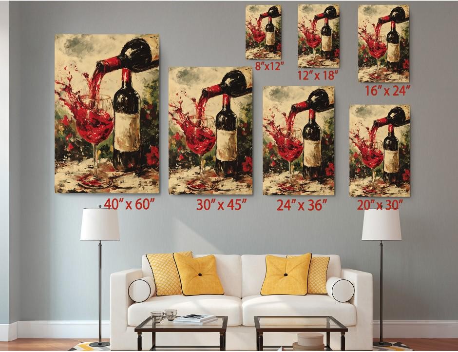 Red Wine Canvas Art Handcrafted Impressionistic Bar Kitchen Wall Decor