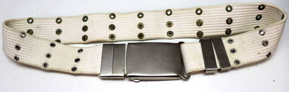 US white cotton web belt adjustable  large silver colored buckle E6054