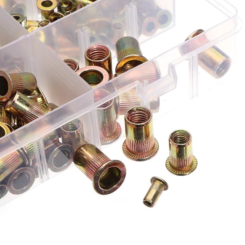 830Pcs Rivet Nuts M3 - M12 Carbon Steel Rivnut Insert Nutsert Threaded Flat Head