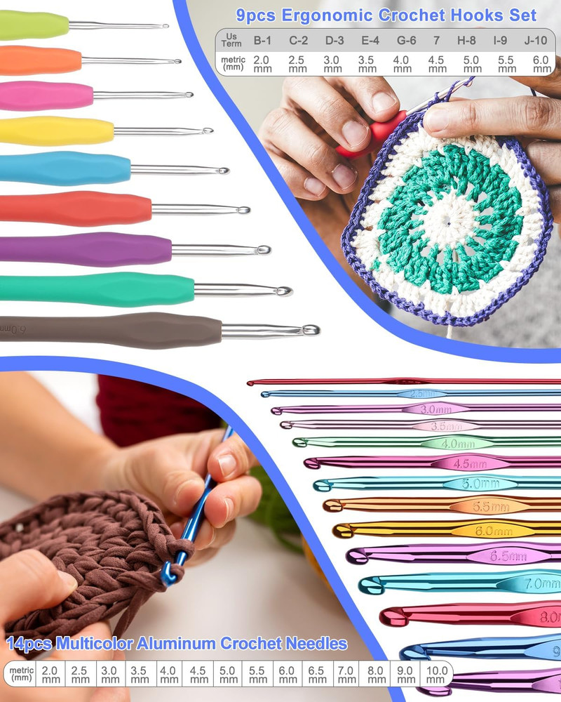 Crochet Kit for Beginners 23pcs Yarn Hooks Instruction Bag Accessories