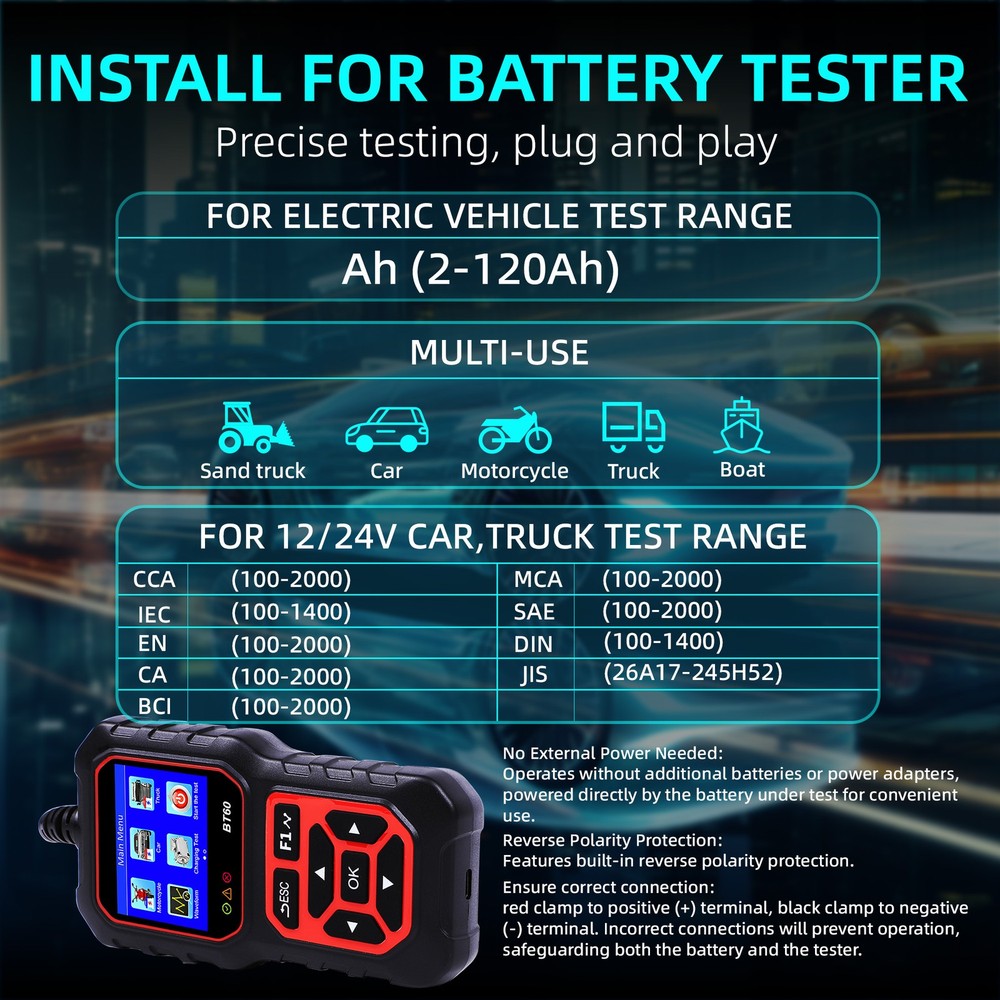 🔥2025 BT60 LCD Display Car Battery Tester Digital Auto Battery Analyzer For ATV