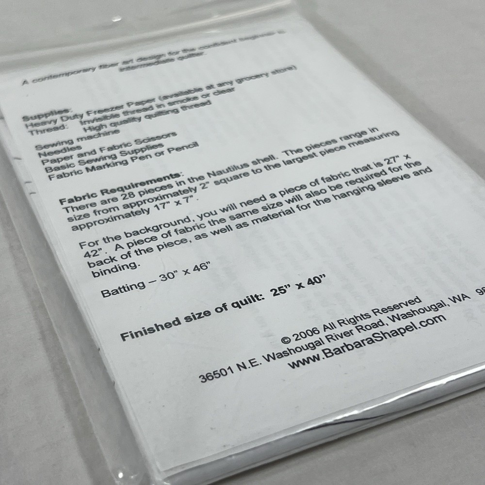 Nautilus A Contemporary Applique Pattern Full Size Pattern Instructions 25'X40"