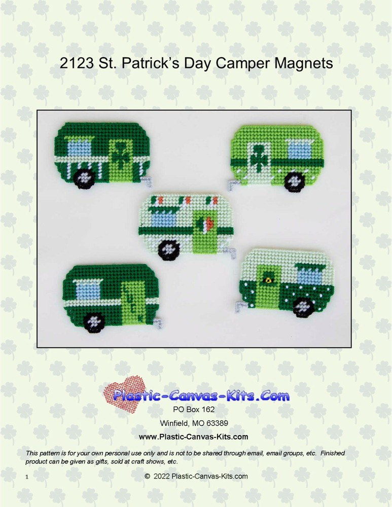 St. Patrick's Day Camper Magnets-Plastic Canvas Pattern or Kit