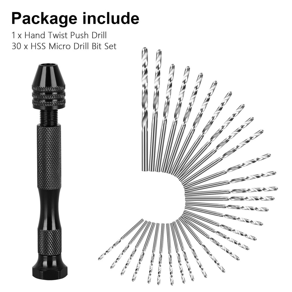 31PCS Precision Pin Vise Hobby Micro Drill Bits Mini Micro Hand Rotary Tools Set