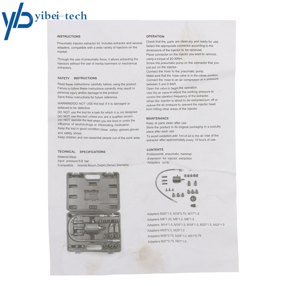 21Pcs Diesel Injector Puller Pneumatic Injector Extractor Puller Kit 5-8 Bar