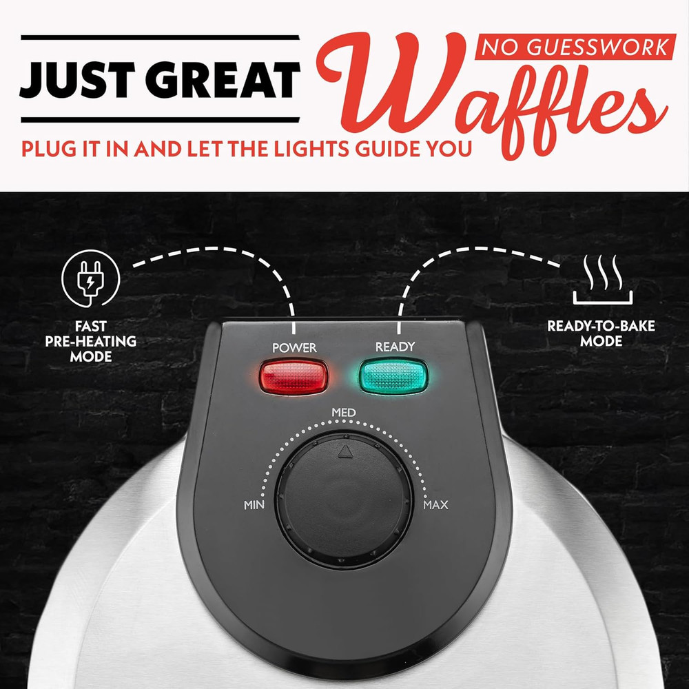 Compact Belgian Waffle Maker Nonstick Plates Adjustable Browning