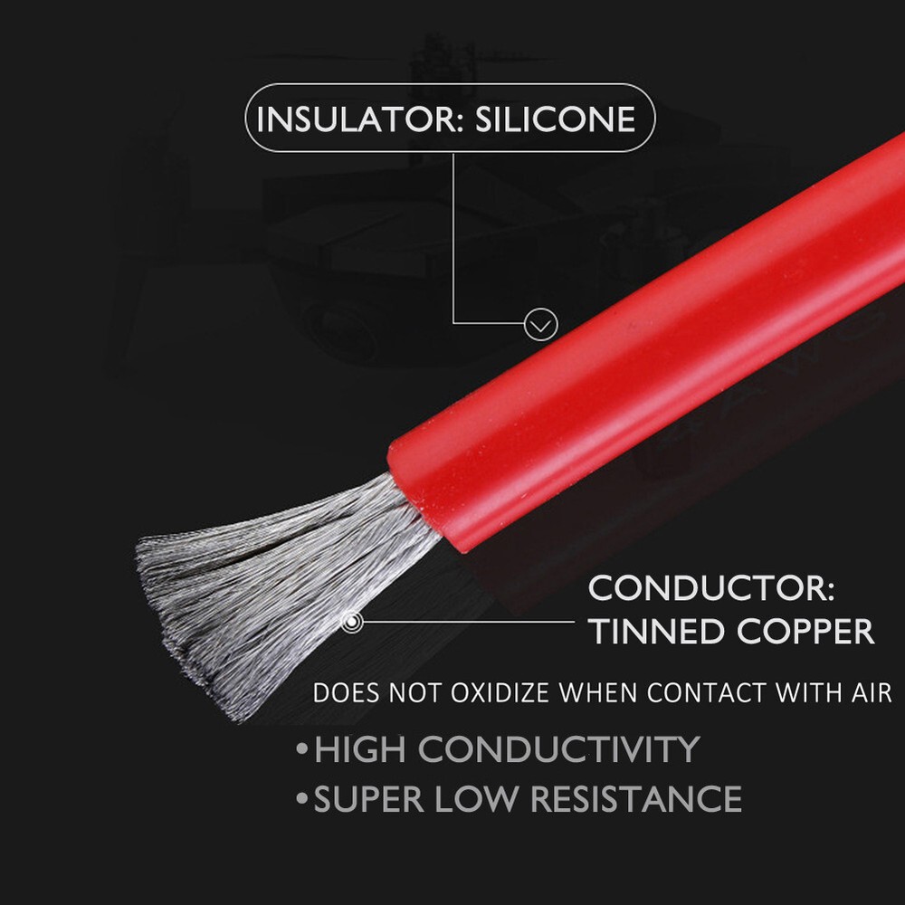 Black+Red 10 AWG Solar Panel Extension Cable Silicone Flexible Wire Connectors