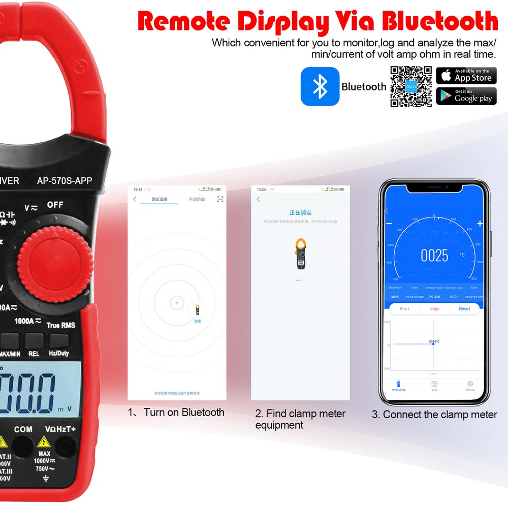6000 Counts Digital Clamp Meter Multimeter True RMS AC DC Current Volt Amp Meter