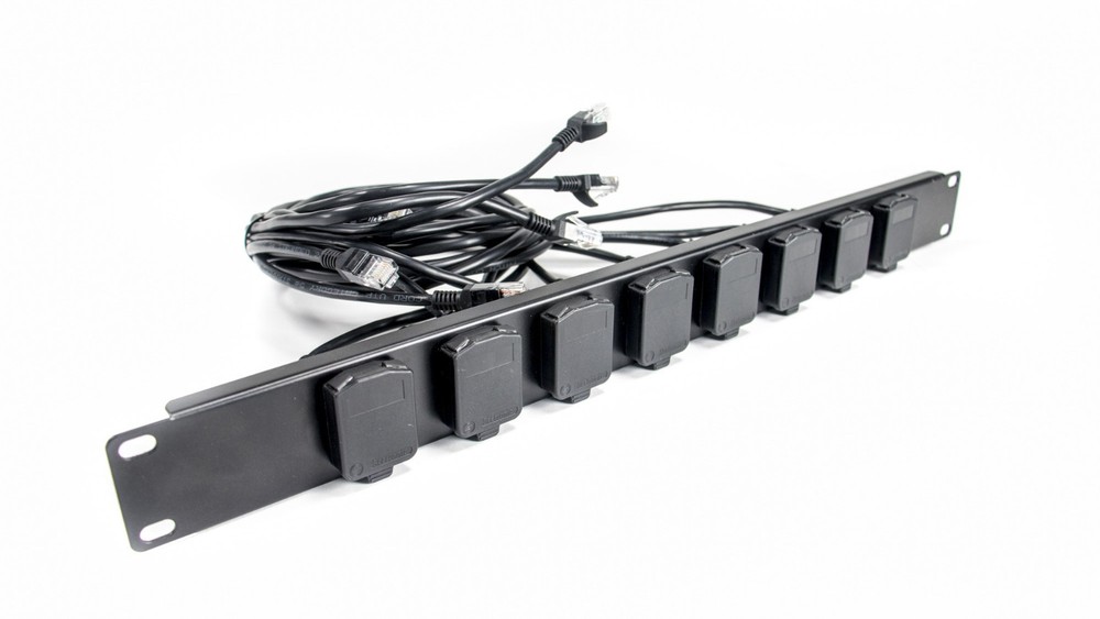 8 Channel Tactical Ethernet Breakout Rack Panel w/8 RJ45 Ethercon Jacks & Covers