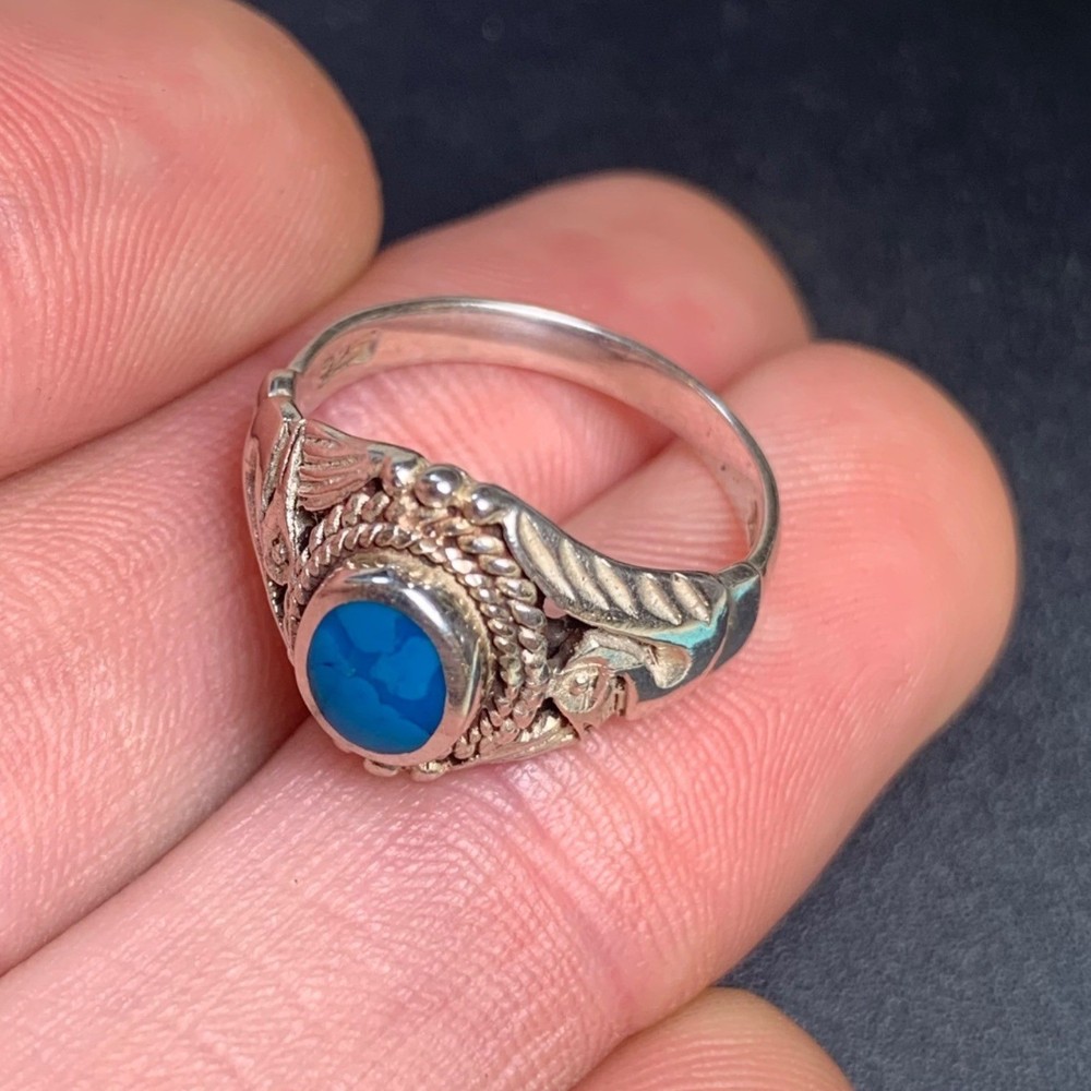 Bezel Set Turquoise Eagle Design Statement Ring Vintage Sterling Silver 925 Sz 6