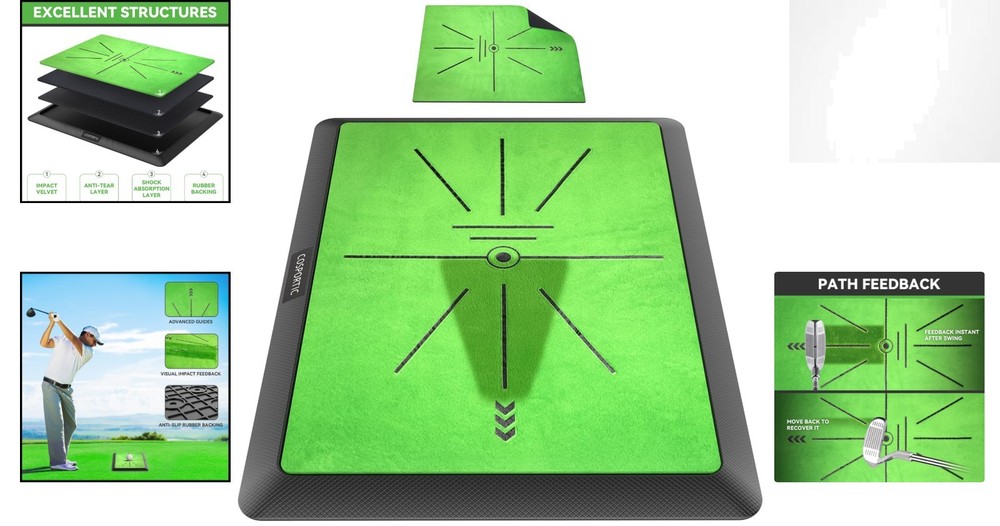 Golf Hitting Mat with Visual Path Feedback - Perfect for Home & Outdoors