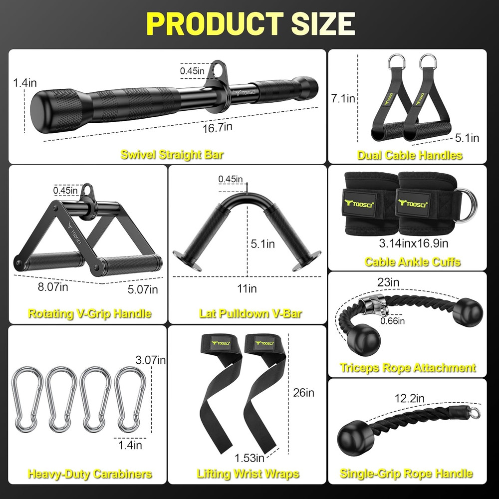 Cable Attachments Set for LAT Pulldown & Cable Machines - Home Gym Accessories