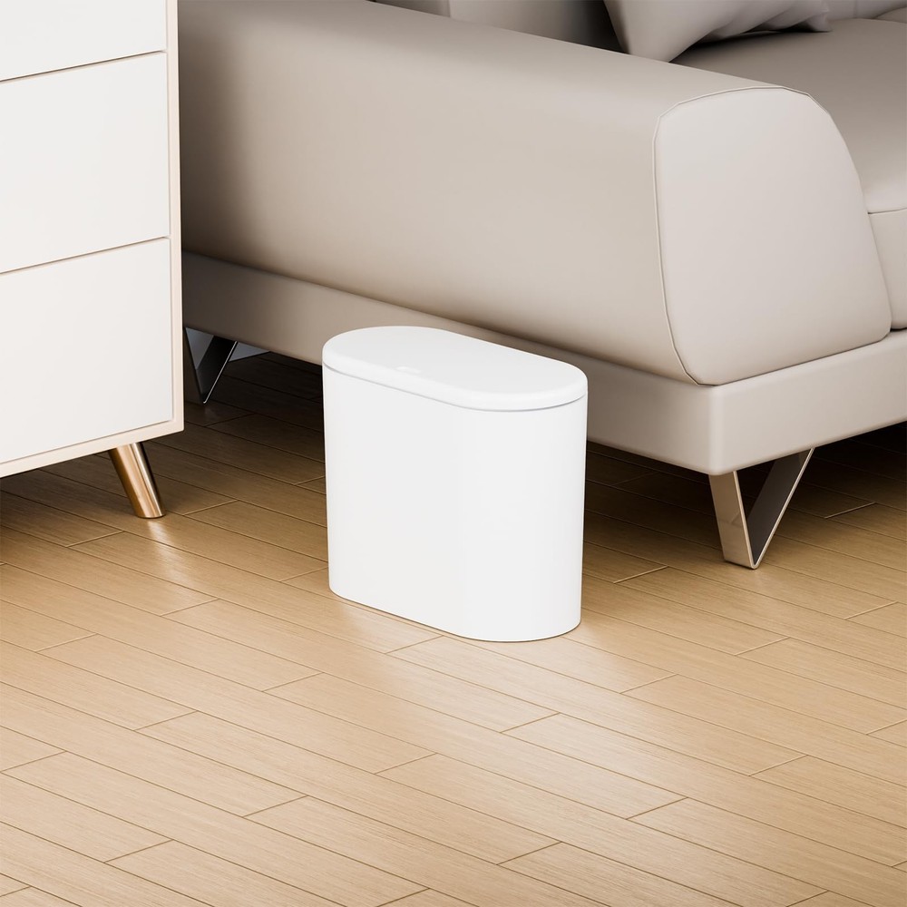 White 12 Liter Rectangular Plastic Small Garbage Can With Lid,2 Pack 3.17 Gal...