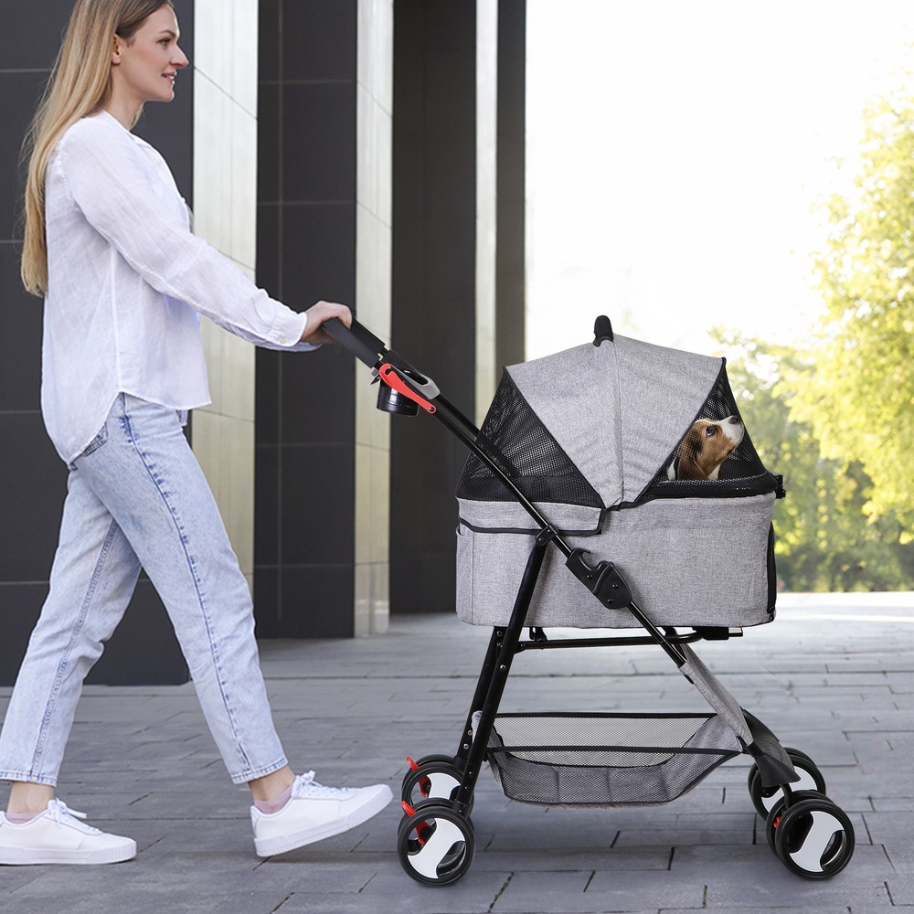 Dog Stroller Cat Stroller 3-in-1 Multifunctional 4 Wheels Lightweight Foldable
