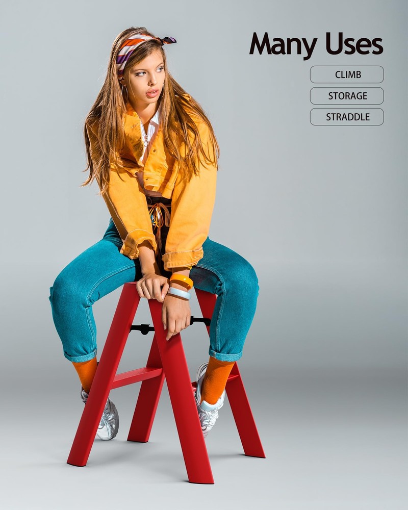 2 Step Stool, Aluminum Foldable Step Ladder, Lightweight Stable Stool with Non-S