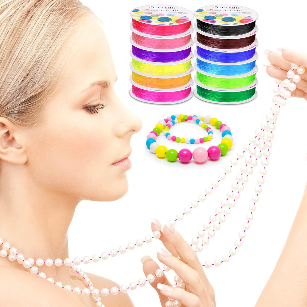 Elastic String for Bracelets, 12 Rolls Crystal Beading Wire for Jewelry Making,