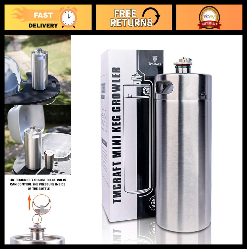 128oz Stainless Steel Mini Keg - Portable Beer Growler with Freshness Valve Cap