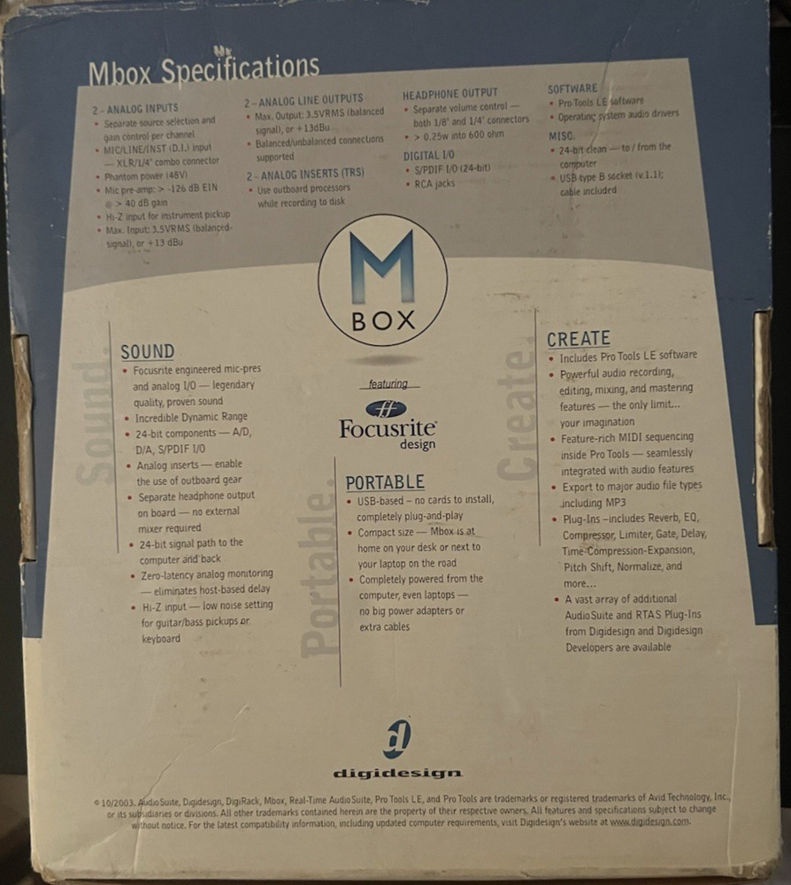 M Box Pro Tools for Mac Digidesign Focusrite