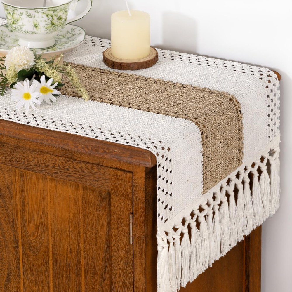 Boho Table Runner Easter Spring Farmhouse Rustic Dining Kitchen Centerpiece D...