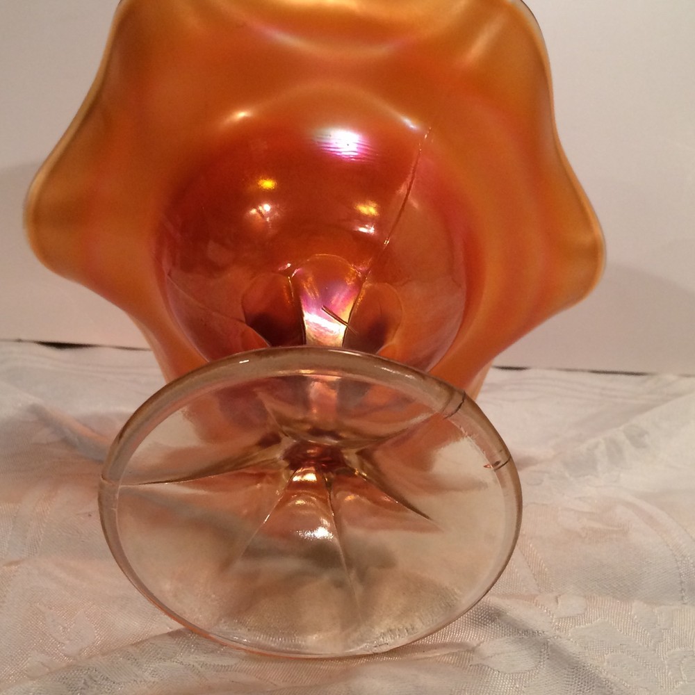 Dugan Or Northwood Marigold Iridescent Compote