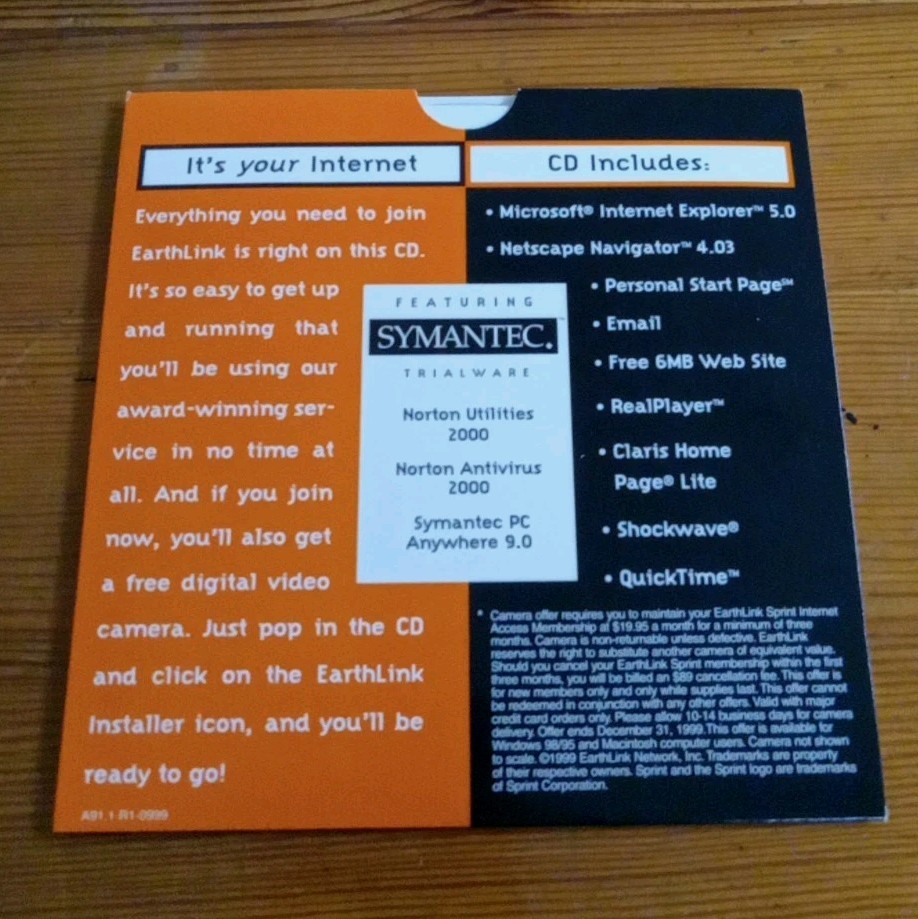 1999 Earthlink Internet Total Access CD Version 2.3 Win/Mac Norton Utilities